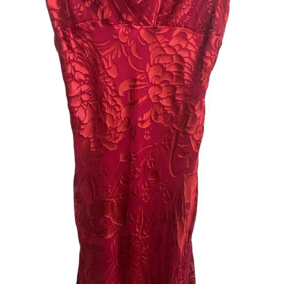 Nicole Miller Silk Burnout Floral Maxi Dress Burgundy Spaghetti Strap XS - Picture 3 of 10